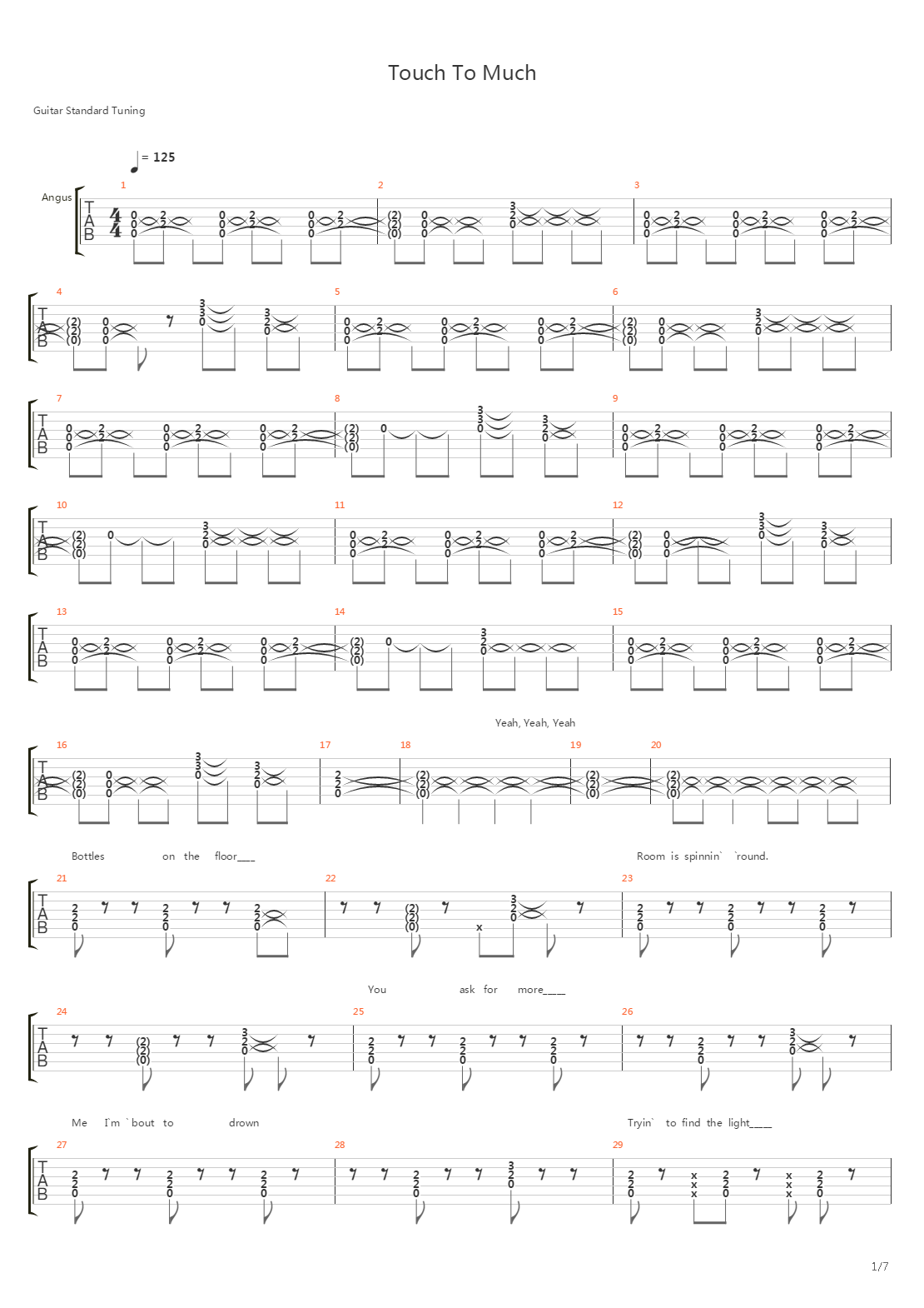 Touch Too Much吉他谱