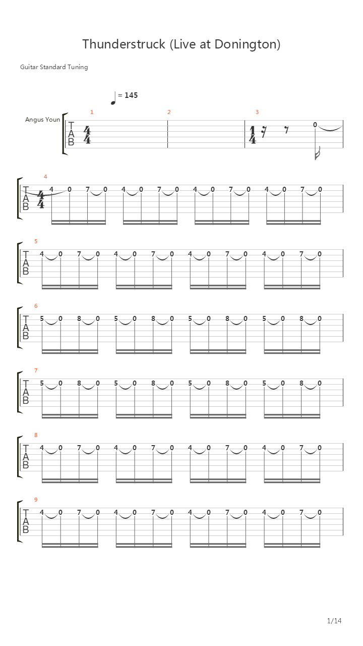 Thunderstruck Live吉他谱