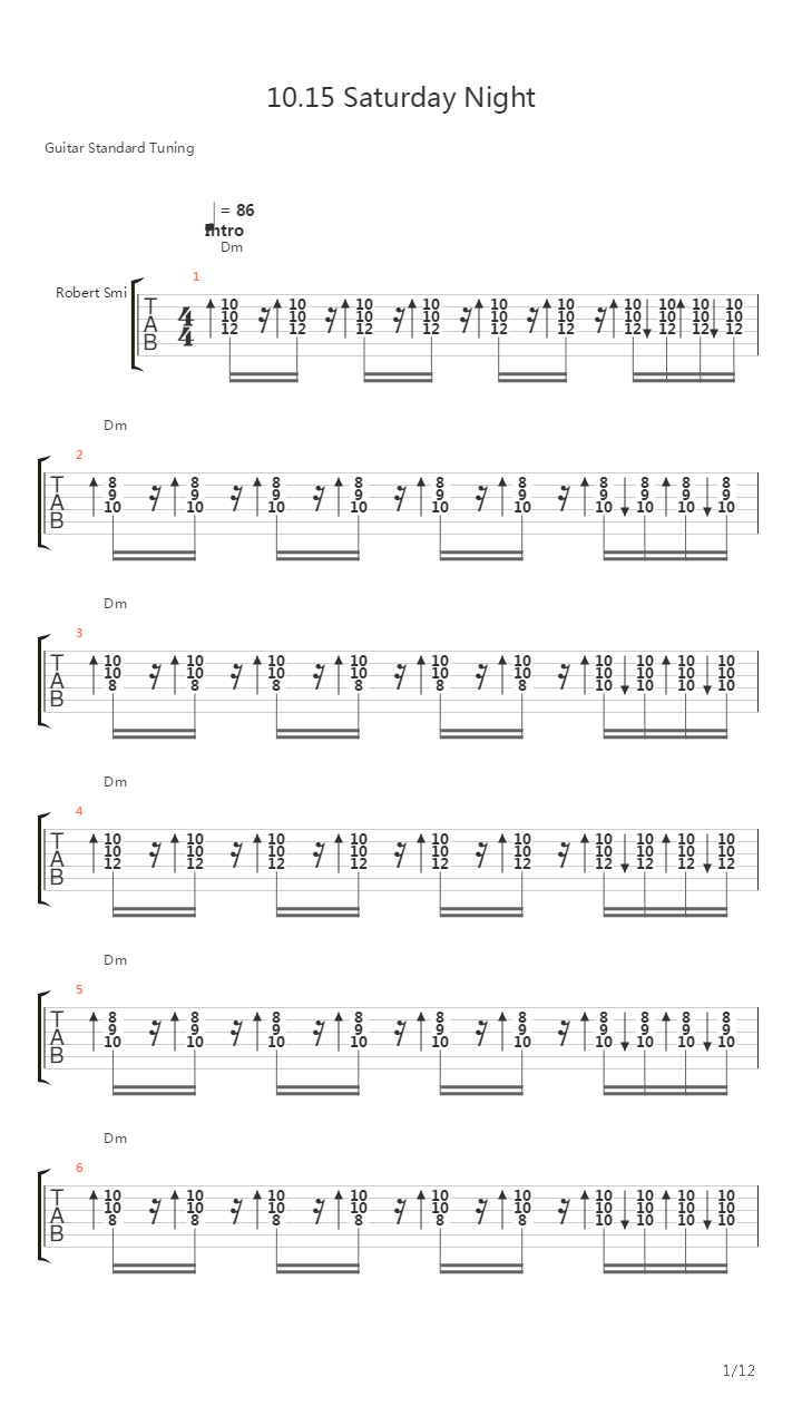 10-15 Saturday Night吉他谱