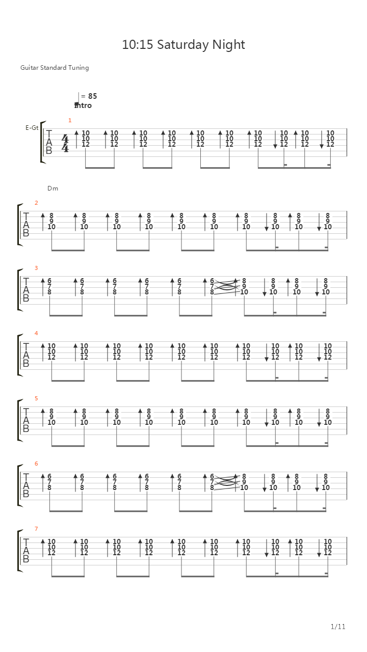 10-15 Saturday Night吉他谱