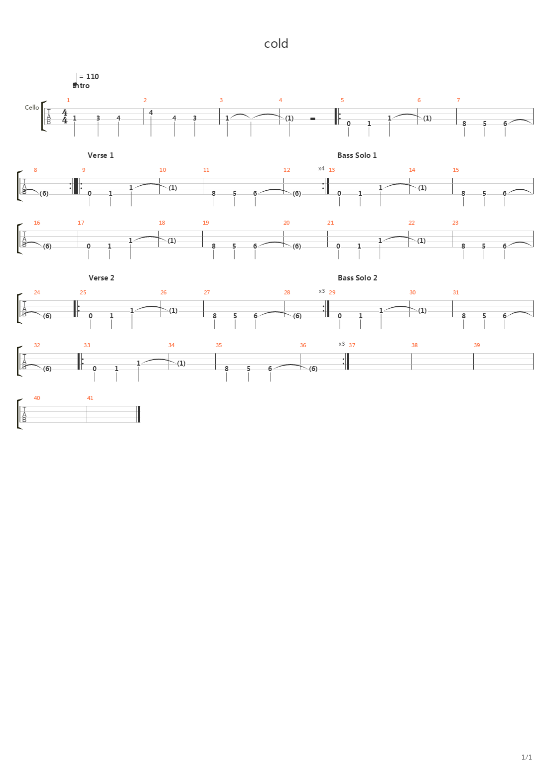 Cold吉他谱