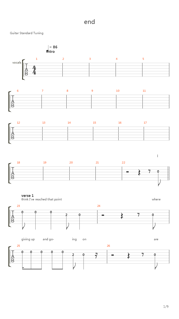 End吉他谱