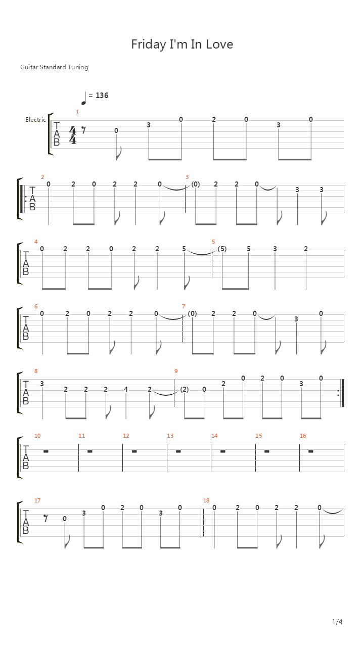 Friday Im In Love吉他谱
