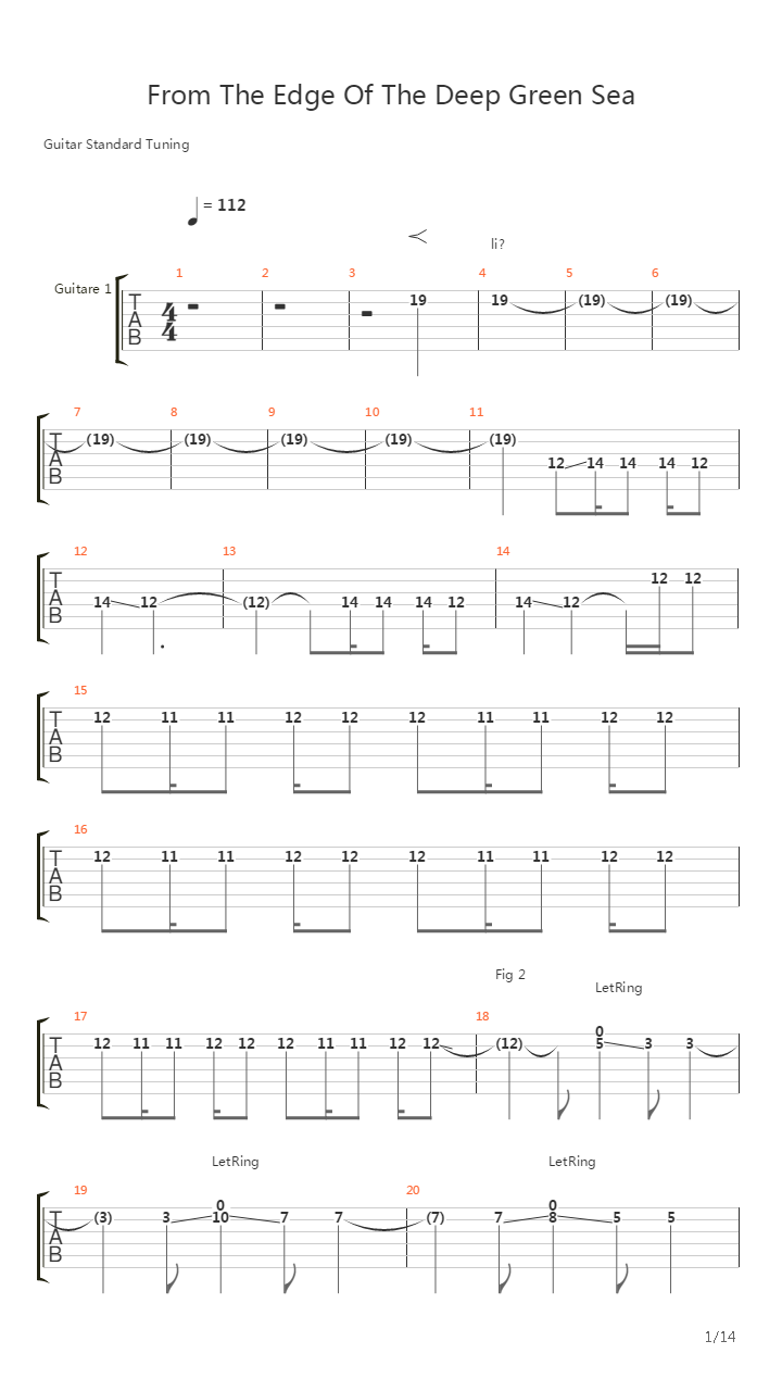From The Edge Of The Deep Green Sea吉他谱