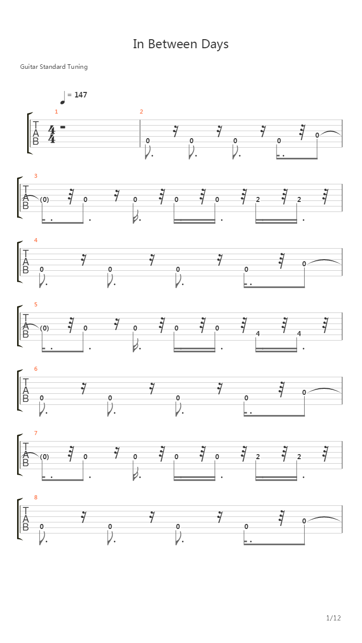 In Between Days吉他谱