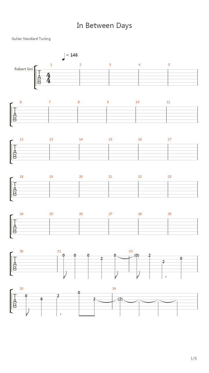 In Between Days吉他谱