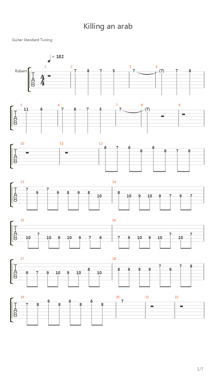 Killing An Arab吉他谱