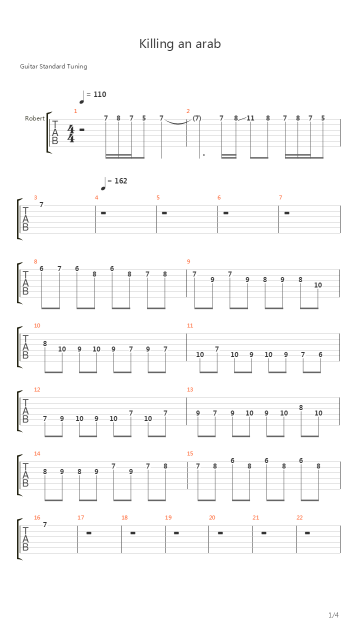 Killing An Arab吉他谱
