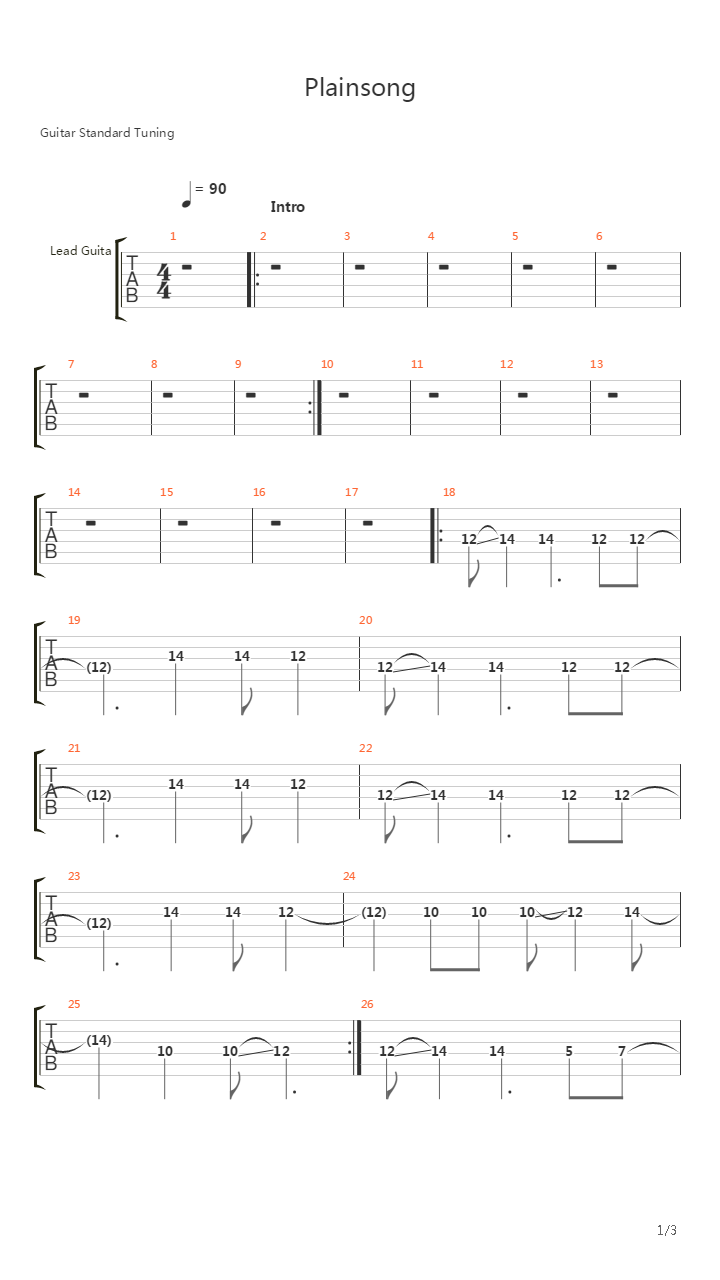 Plainsong吉他谱