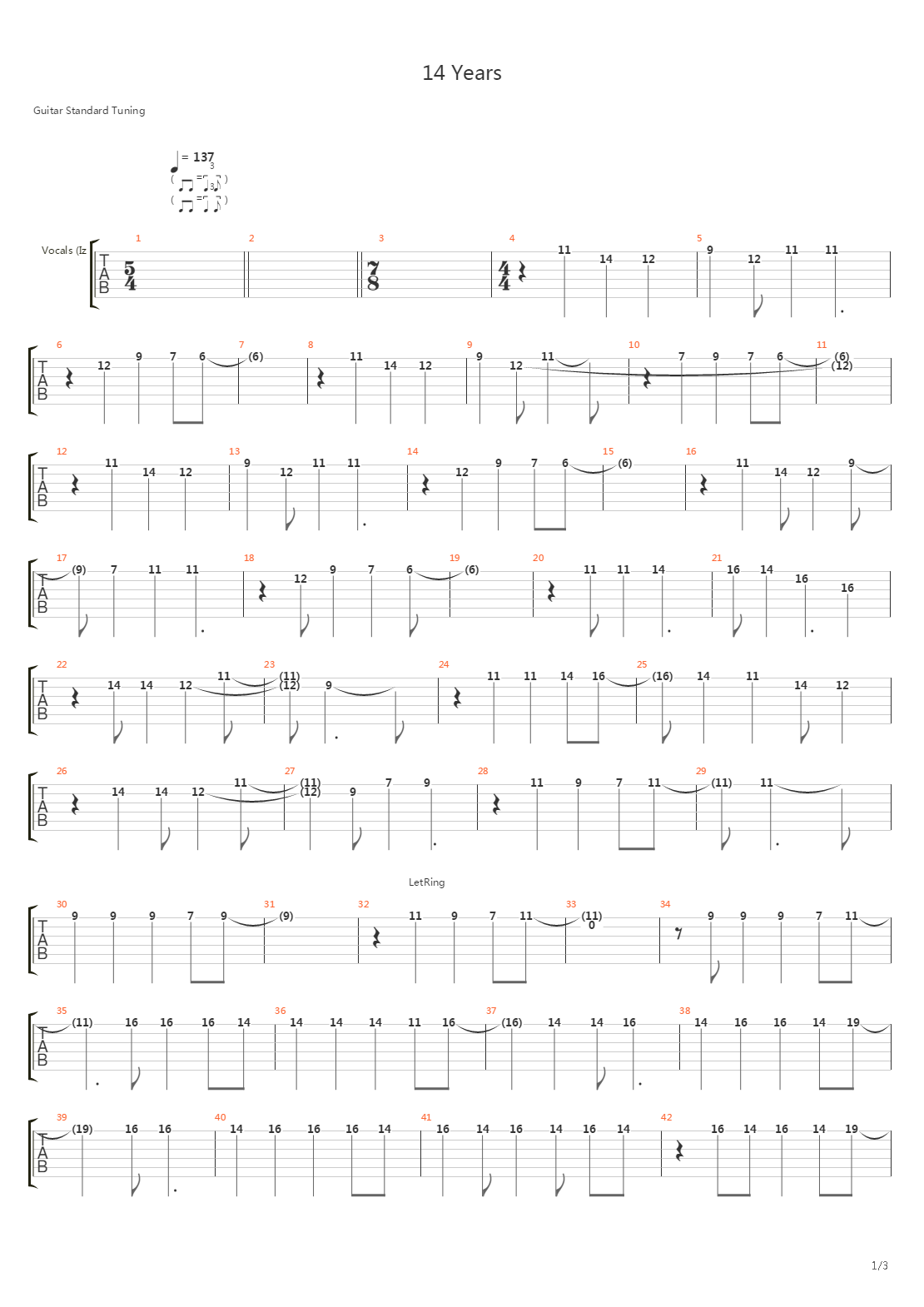 14 Years吉他谱