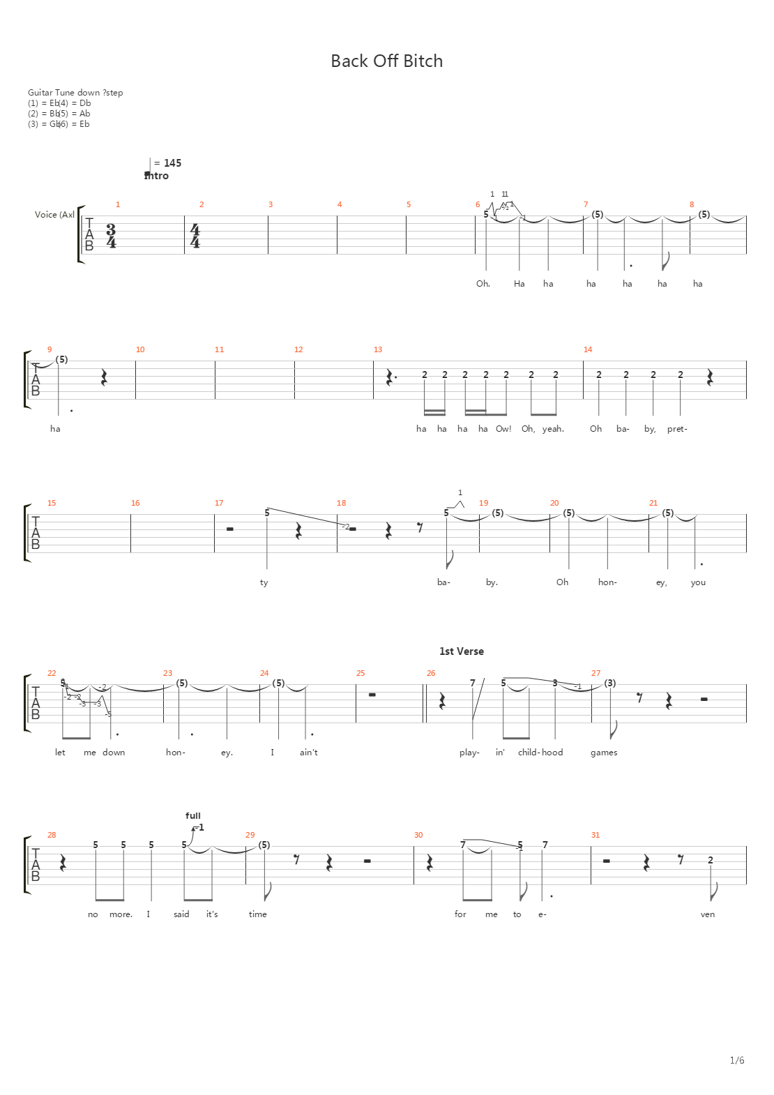 Back Off Bitch吉他谱