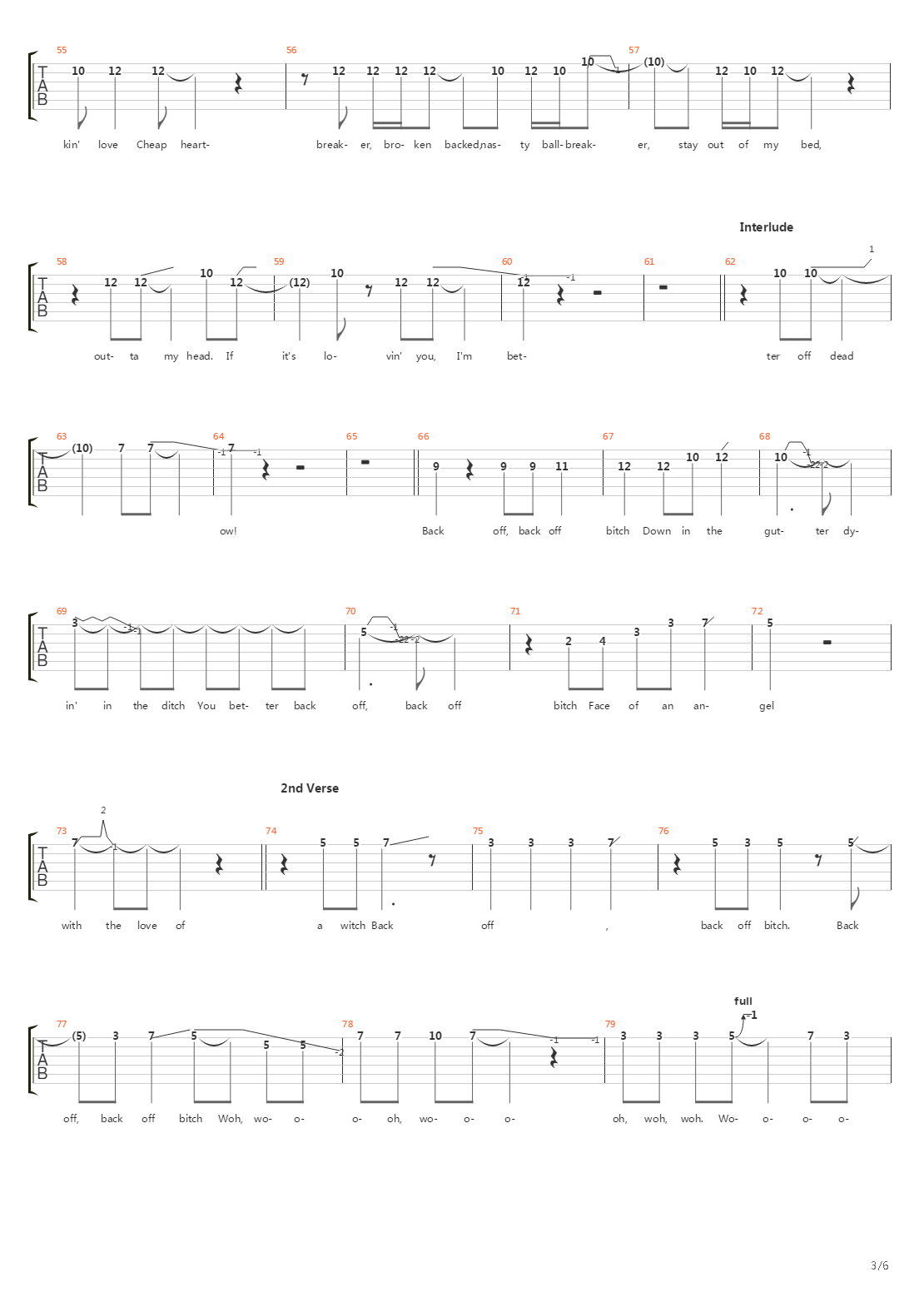 Back Off Bitch吉他谱