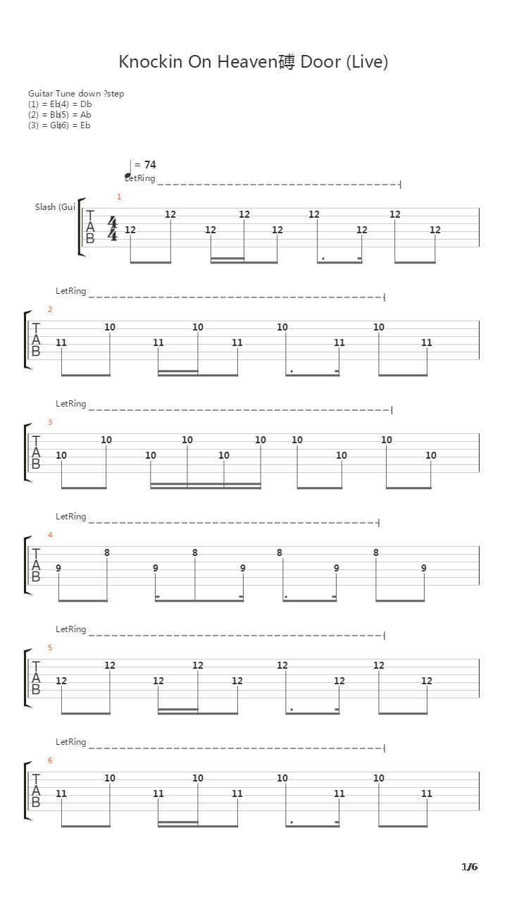 Knocking On Heaven's Door吉他谱