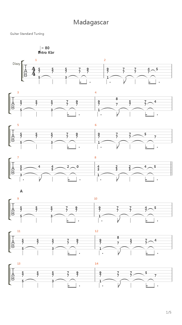 Madagascar吉他谱