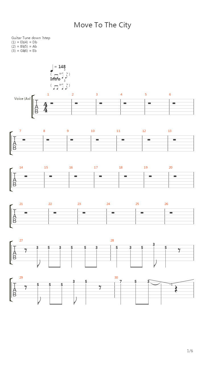 Move To The City吉他谱