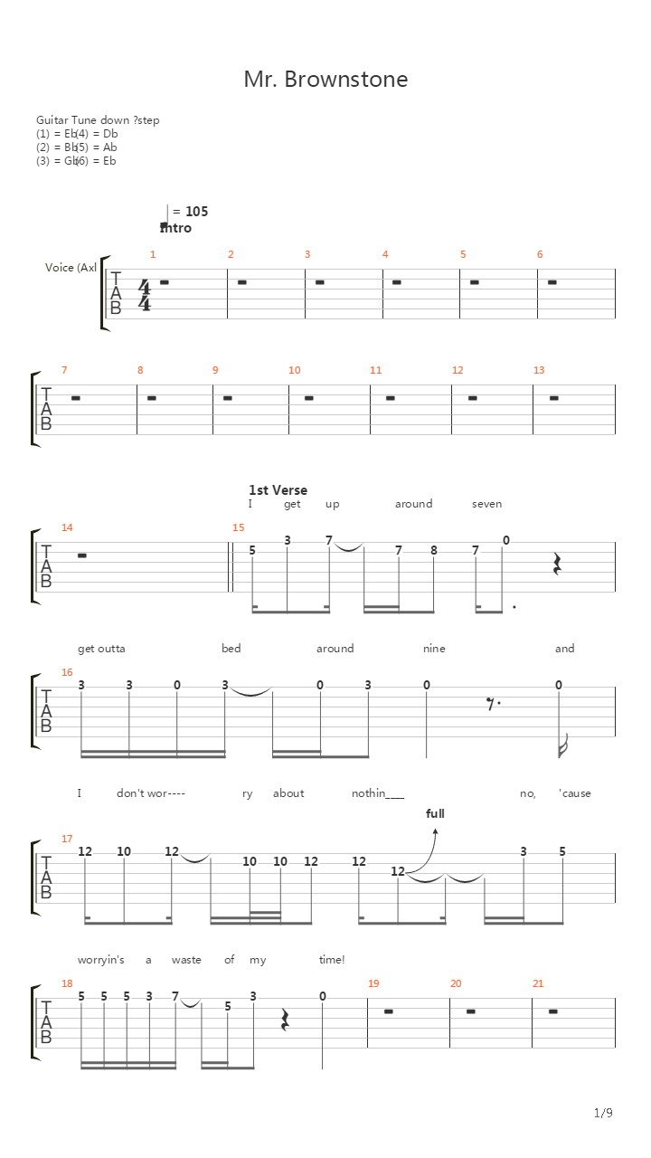 Mr Brownstone吉他谱