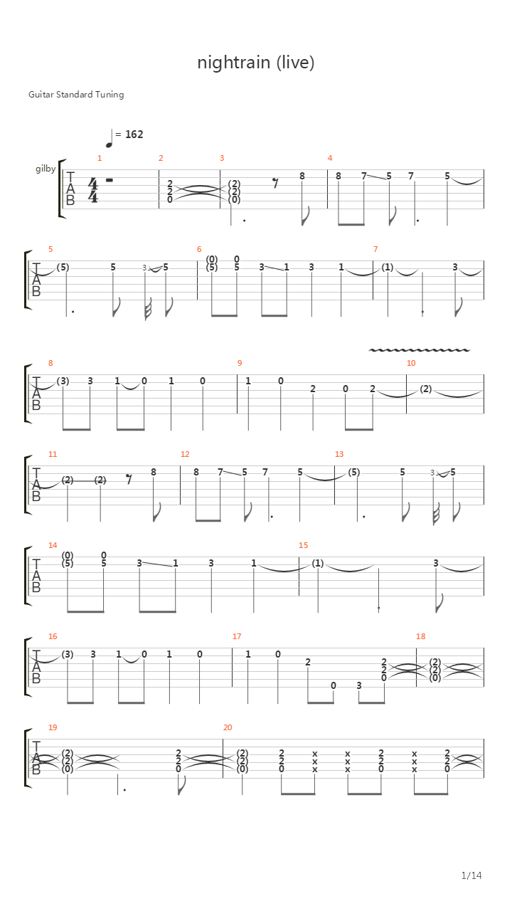 Nightrain吉他谱