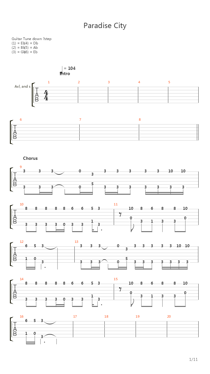 Paradise City吉他谱