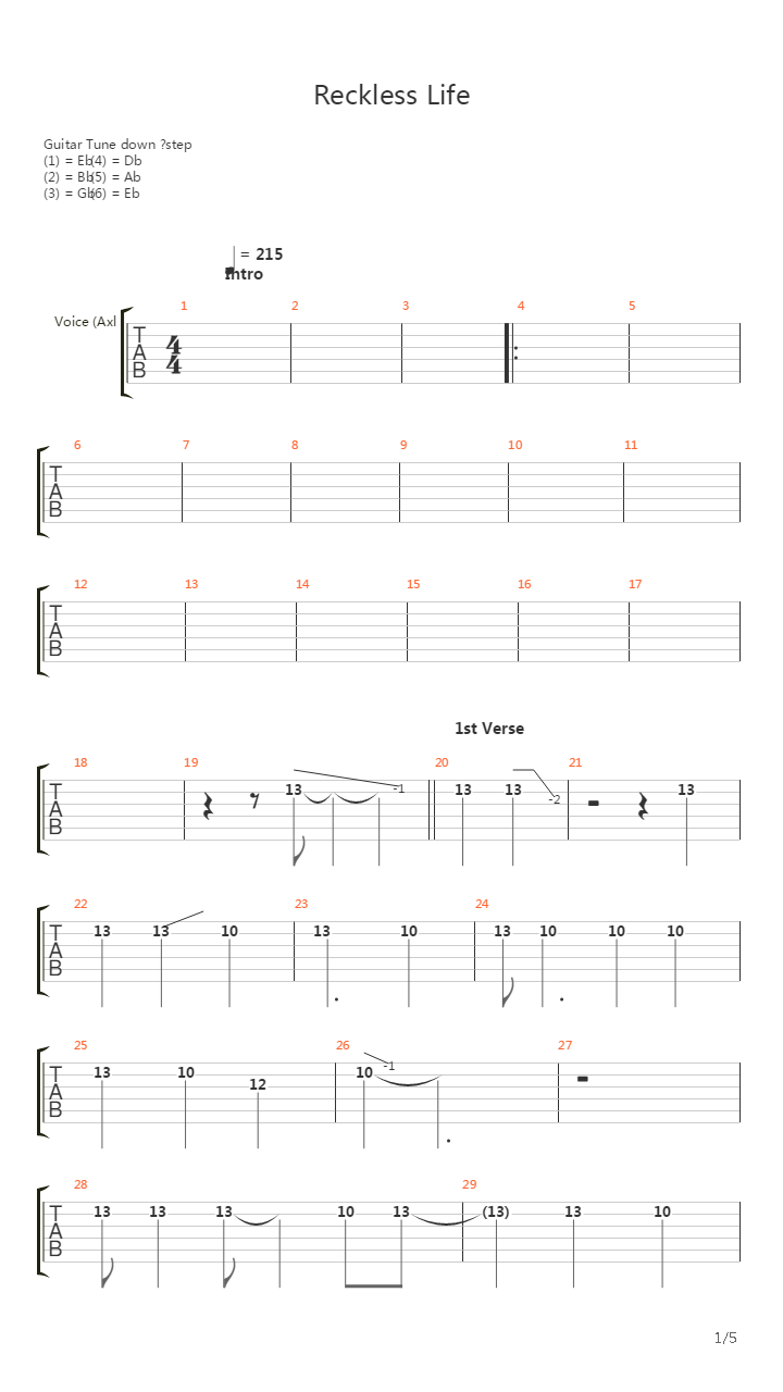 Reckless Life吉他谱