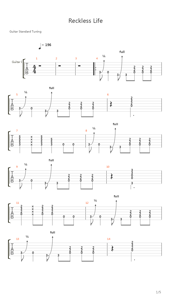 Reckless Life吉他谱