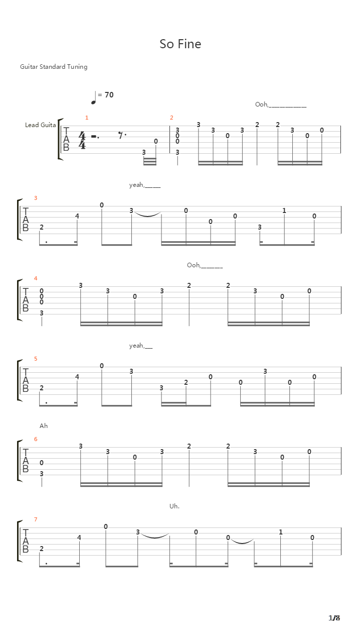 So Fine吉他谱