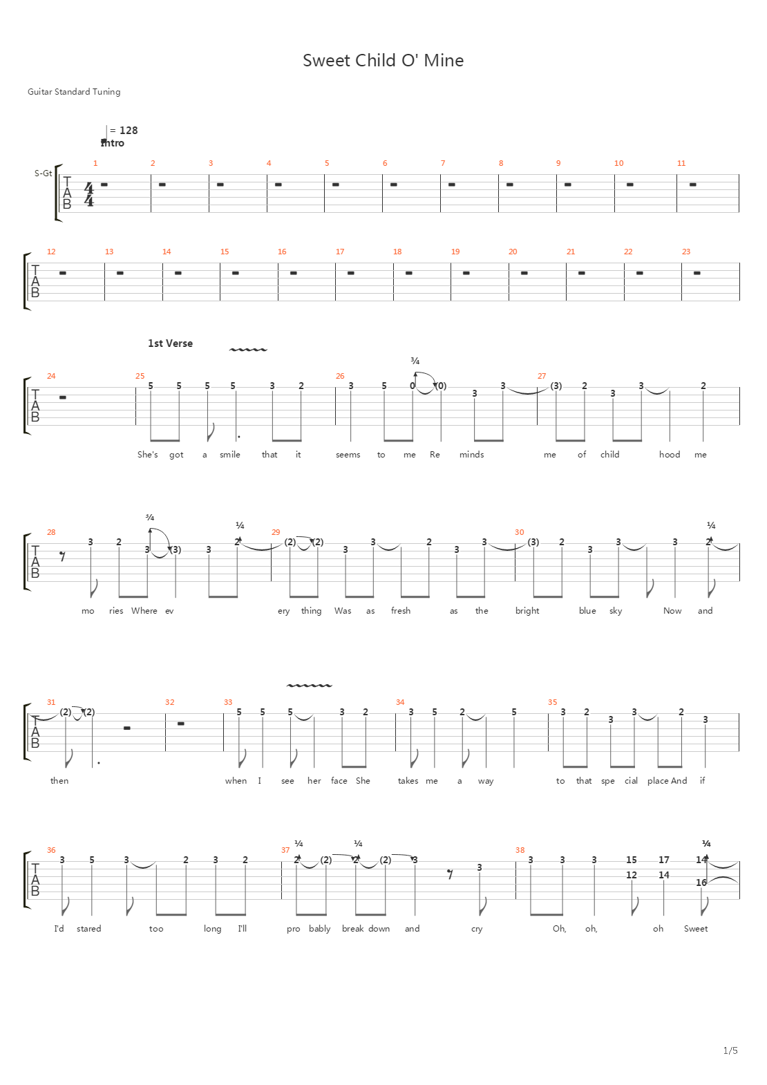 Sweet Child O Mine吉他谱