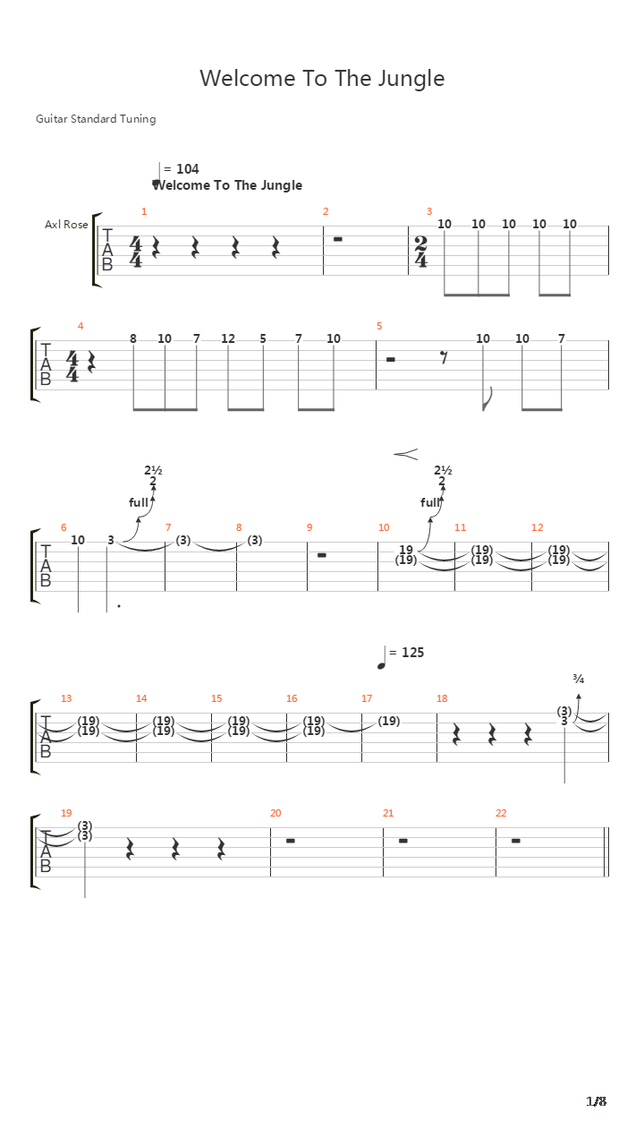 Welcome To The Jungle吉他谱
