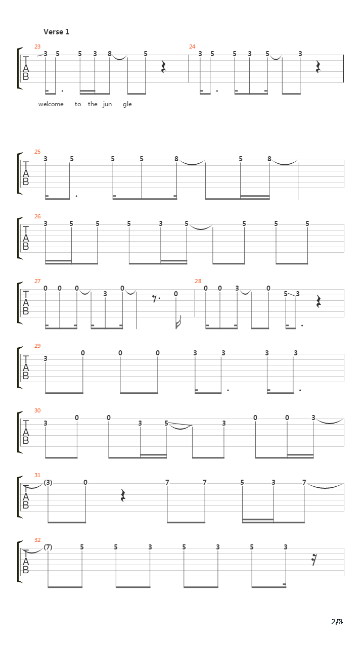 Welcome To The Jungle吉他谱