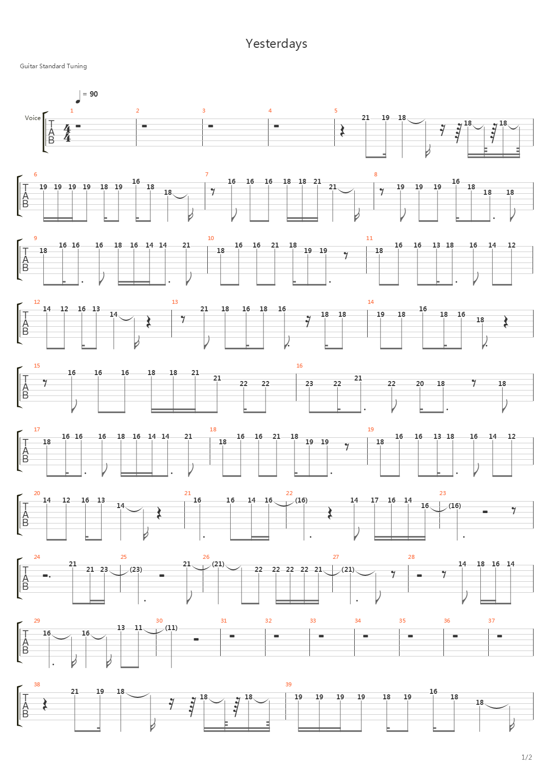 Yesterdays吉他谱