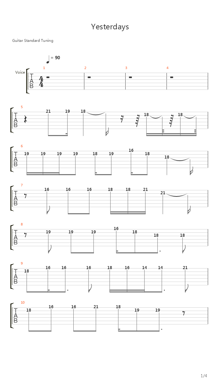 Yesterdays吉他谱