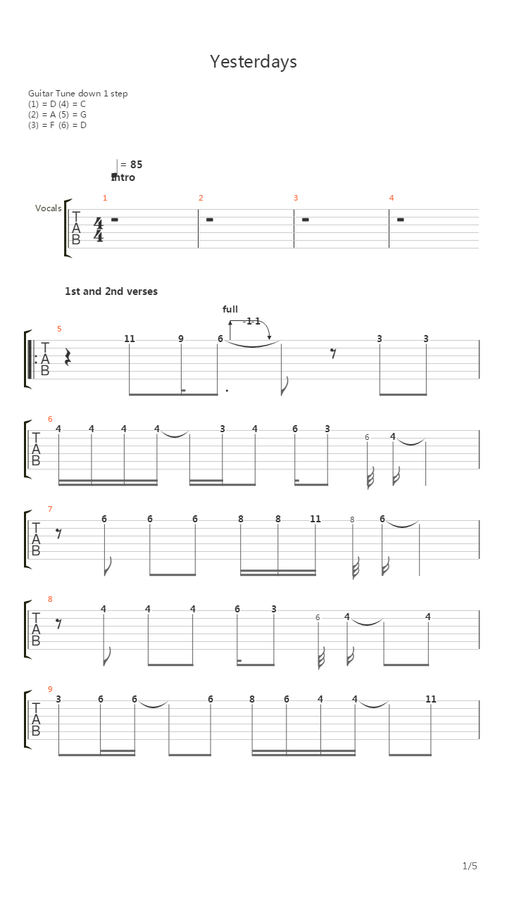 Yesterdays吉他谱