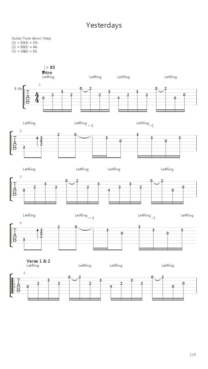 Yesterdays吉他谱