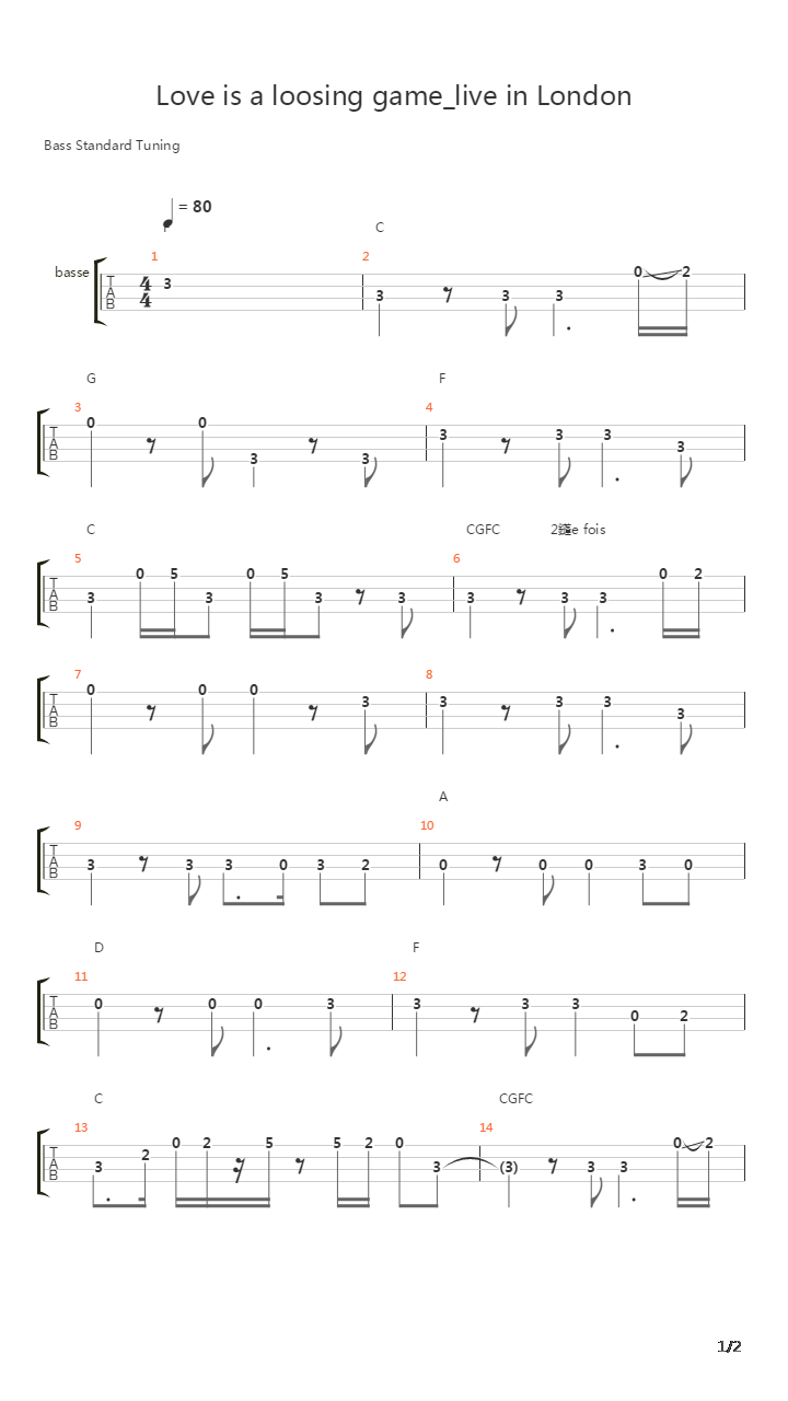 Love Is A Loosing Game吉他谱