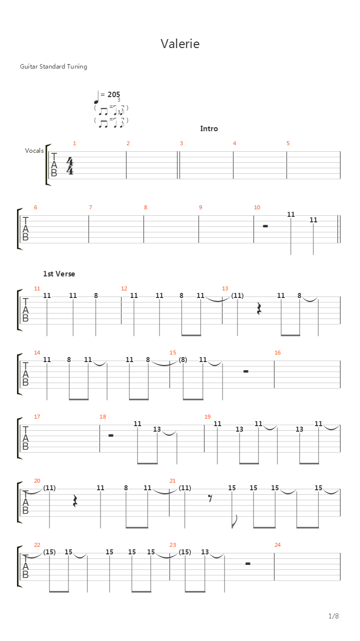 Valerie吉他谱