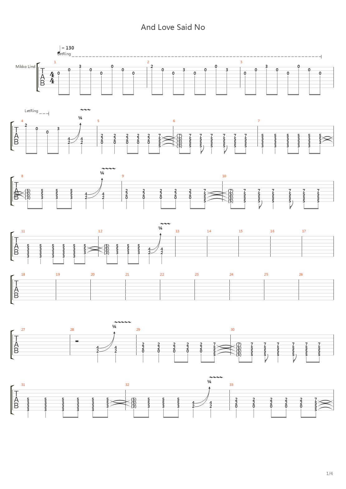 And Love Said No吉他谱