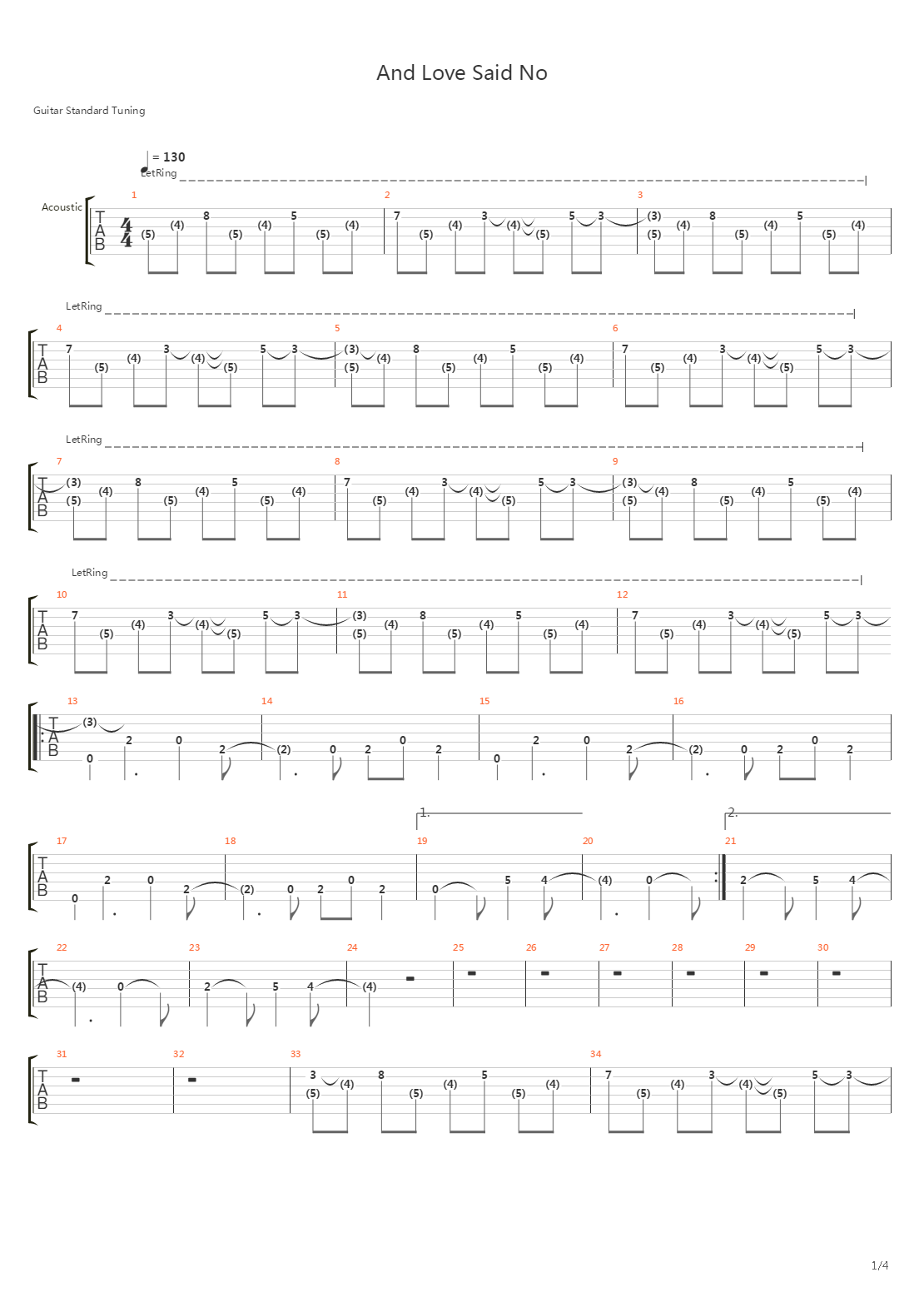 And Love Said No吉他谱