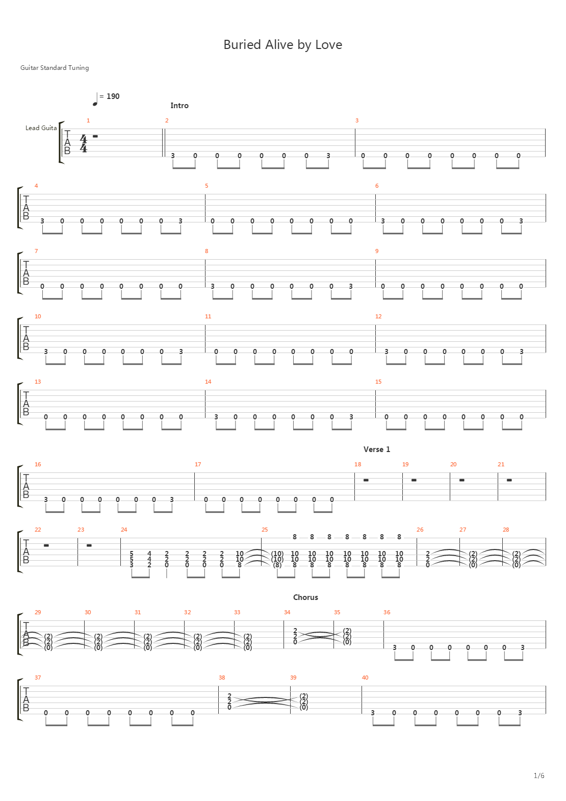Buried Alive By Love吉他谱