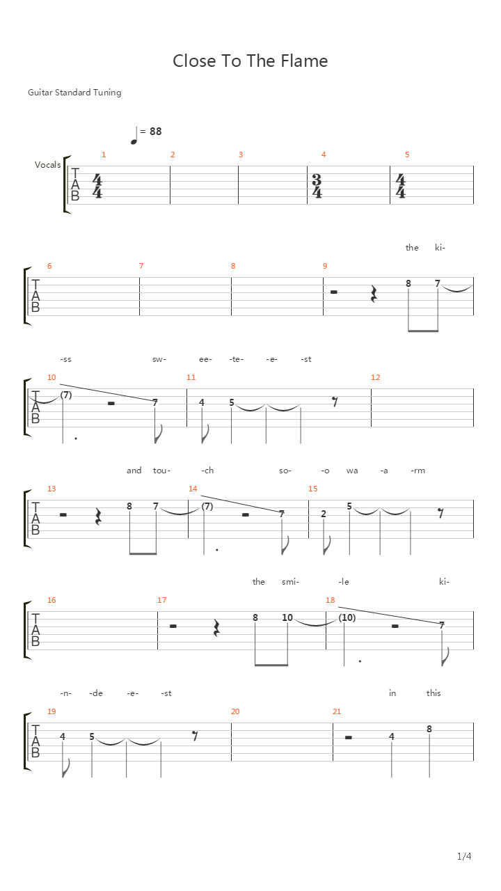 Close To The Flame吉他谱