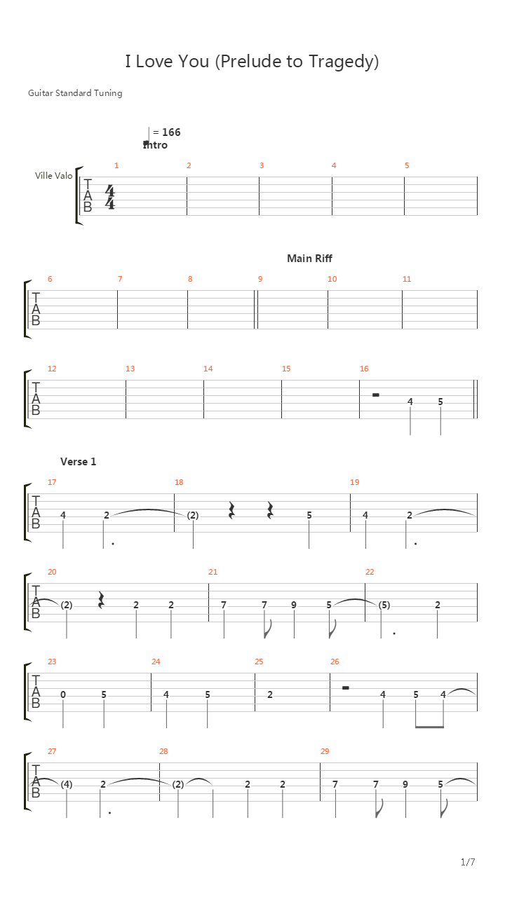 I Love You Prelude To Tragedy吉他谱