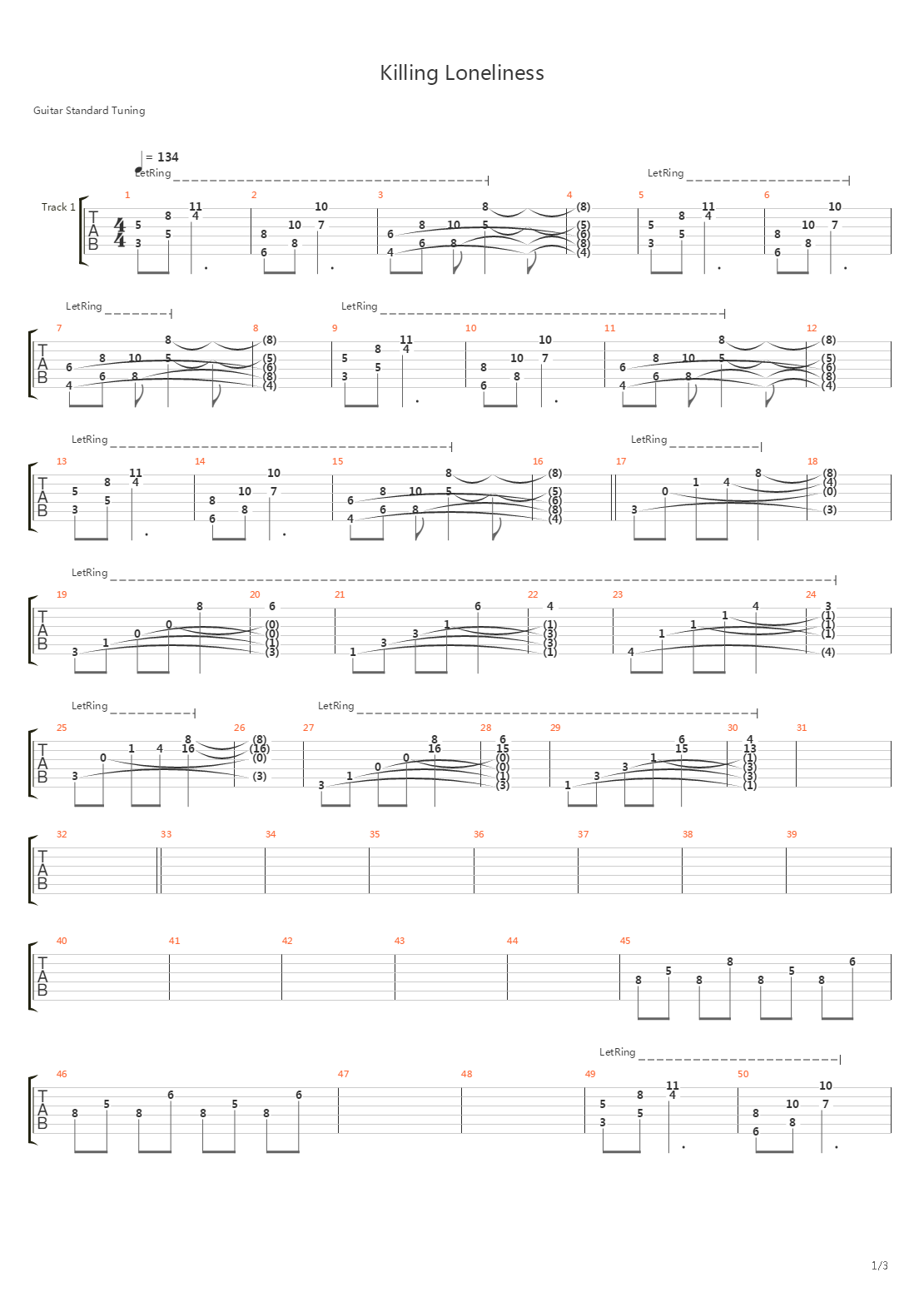 Killing Loneliness吉他谱