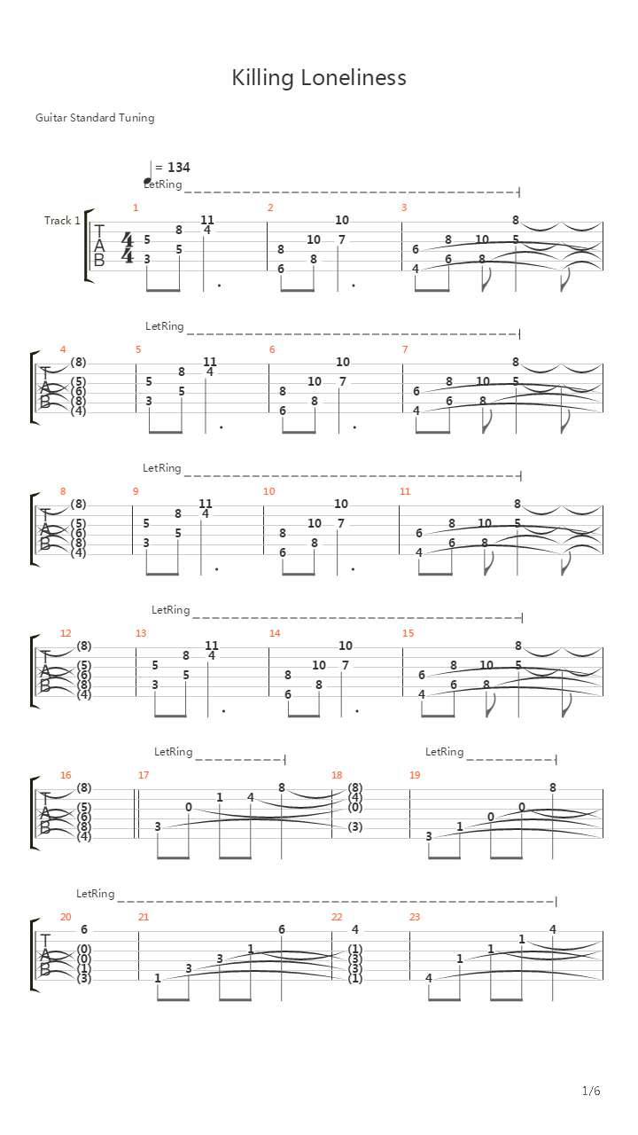 Killing Loneliness吉他谱