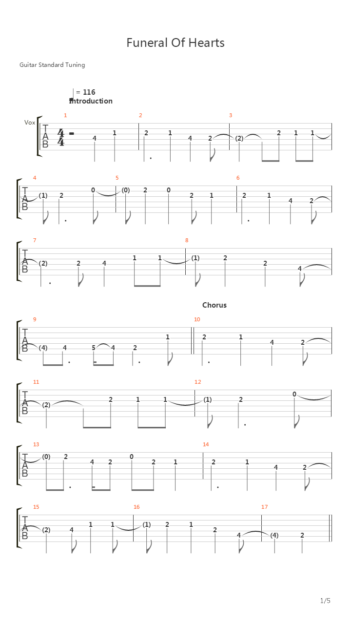 The Funeral Of Hearts吉他谱