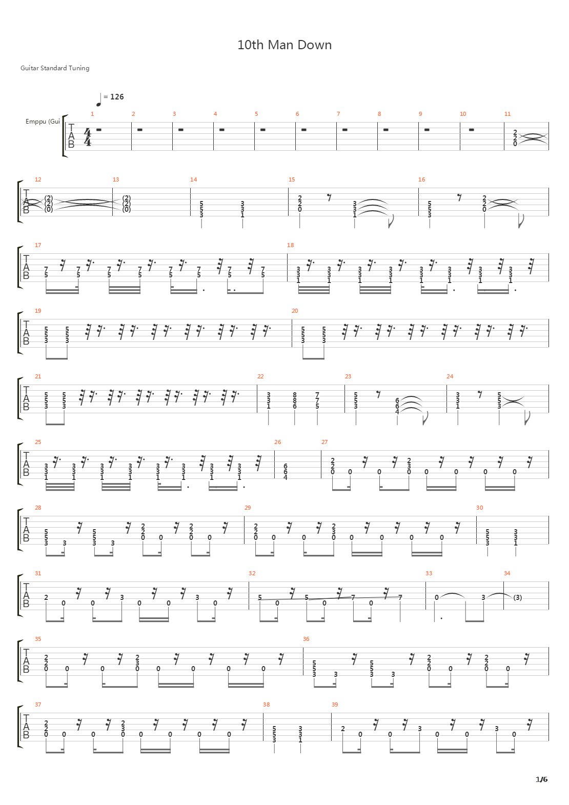 10th Man Down吉他谱