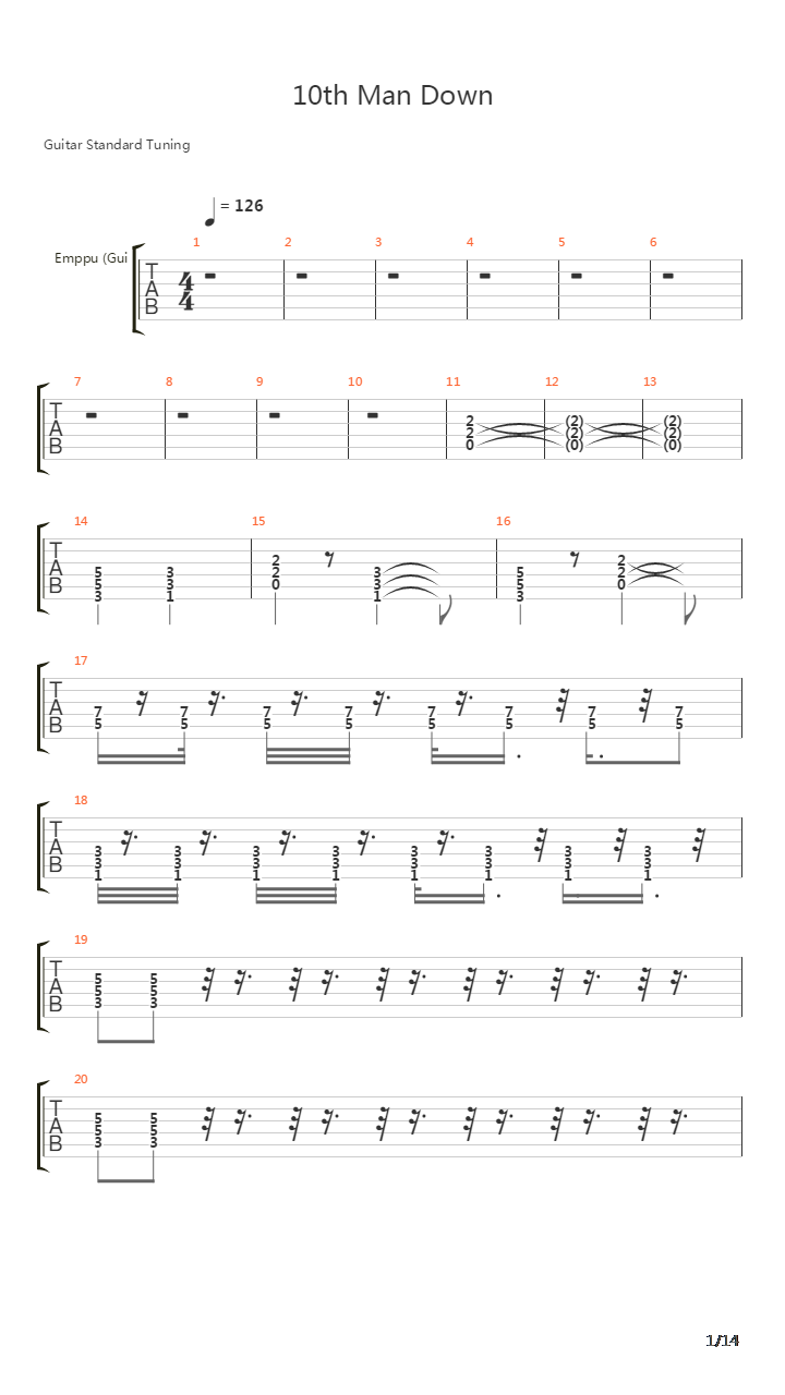 10th Man Down吉他谱