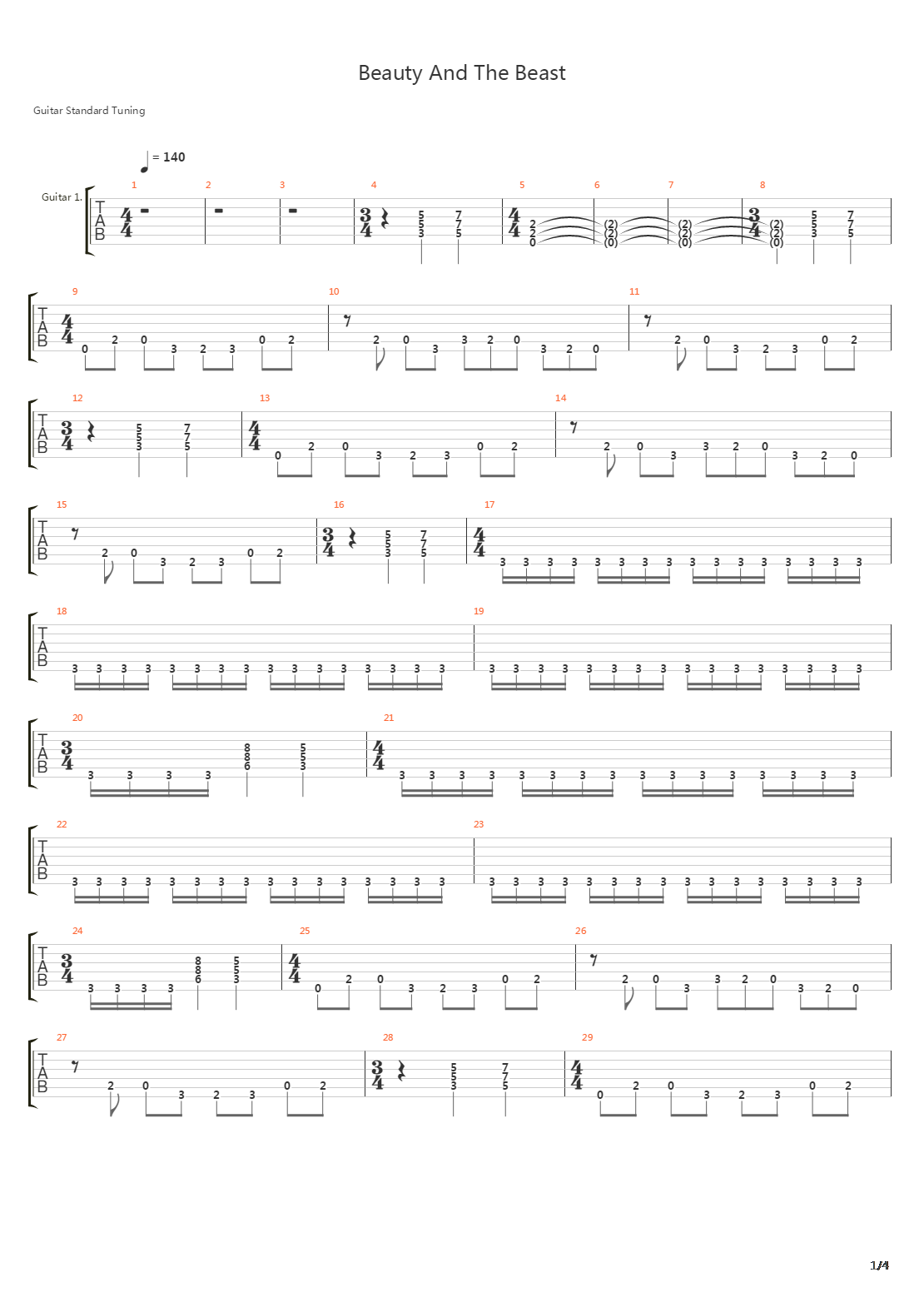 Beauty And The Beast吉他谱