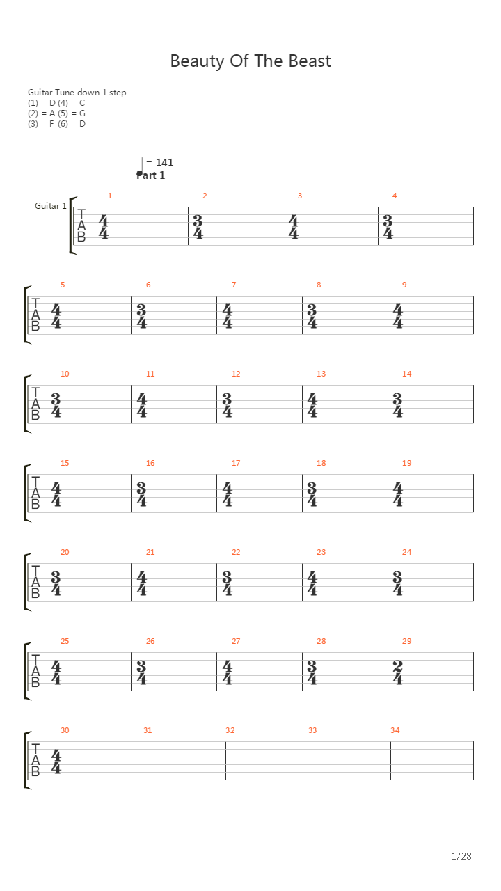Beauty Of The Beast吉他谱