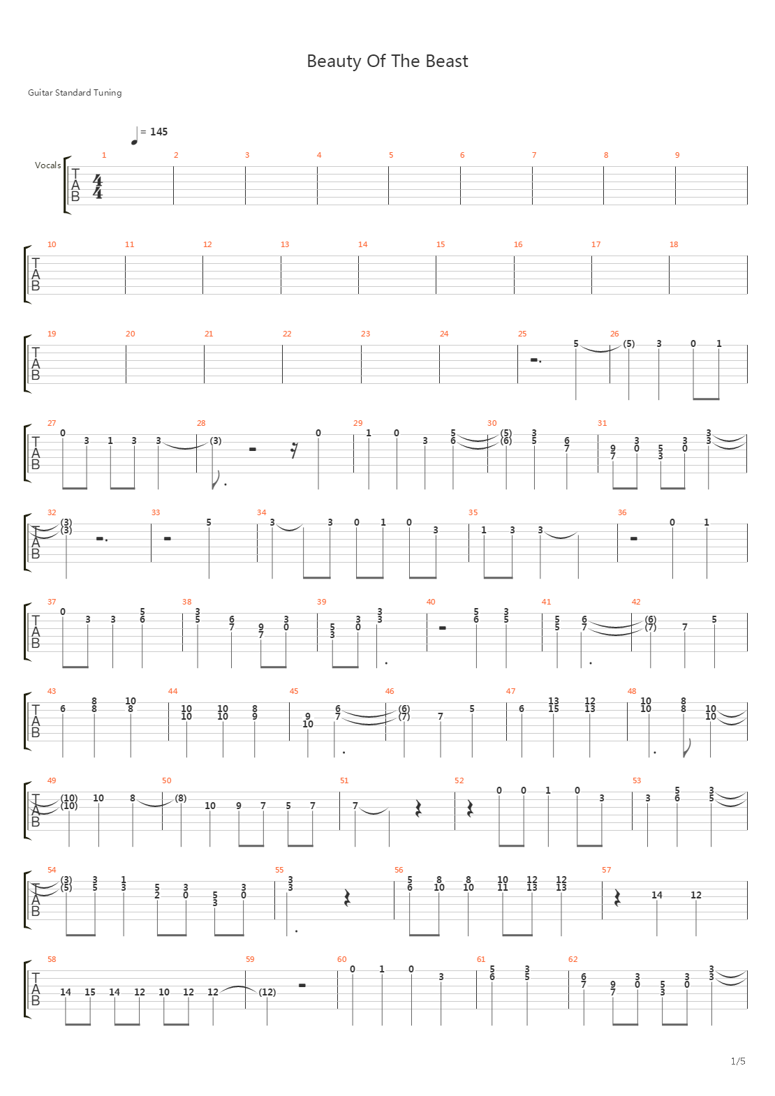 Beauty Of The Beast吉他谱