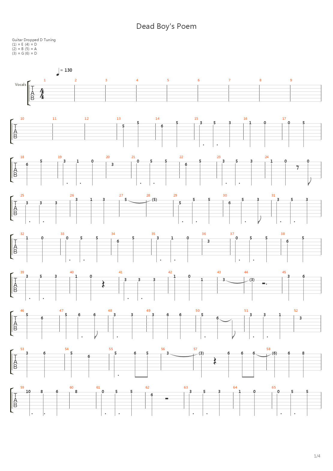 Dead Boys Poem吉他谱