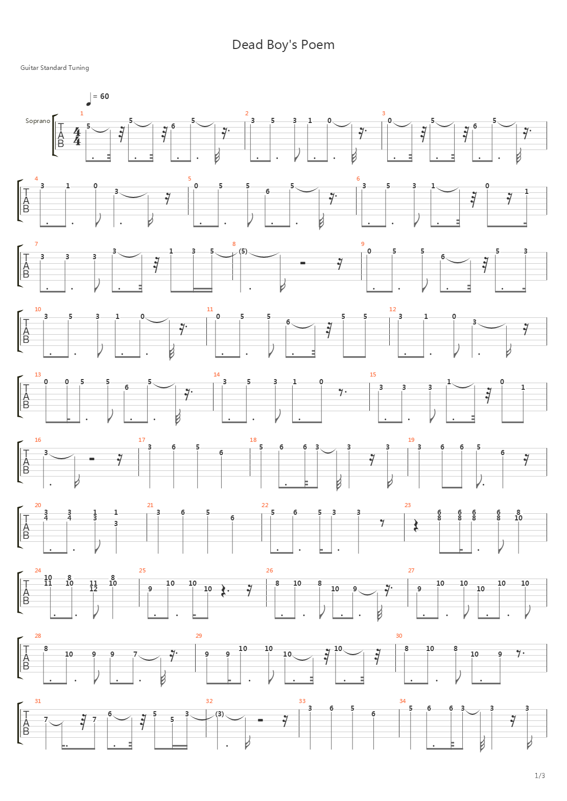 Dead Boys Poem吉他谱