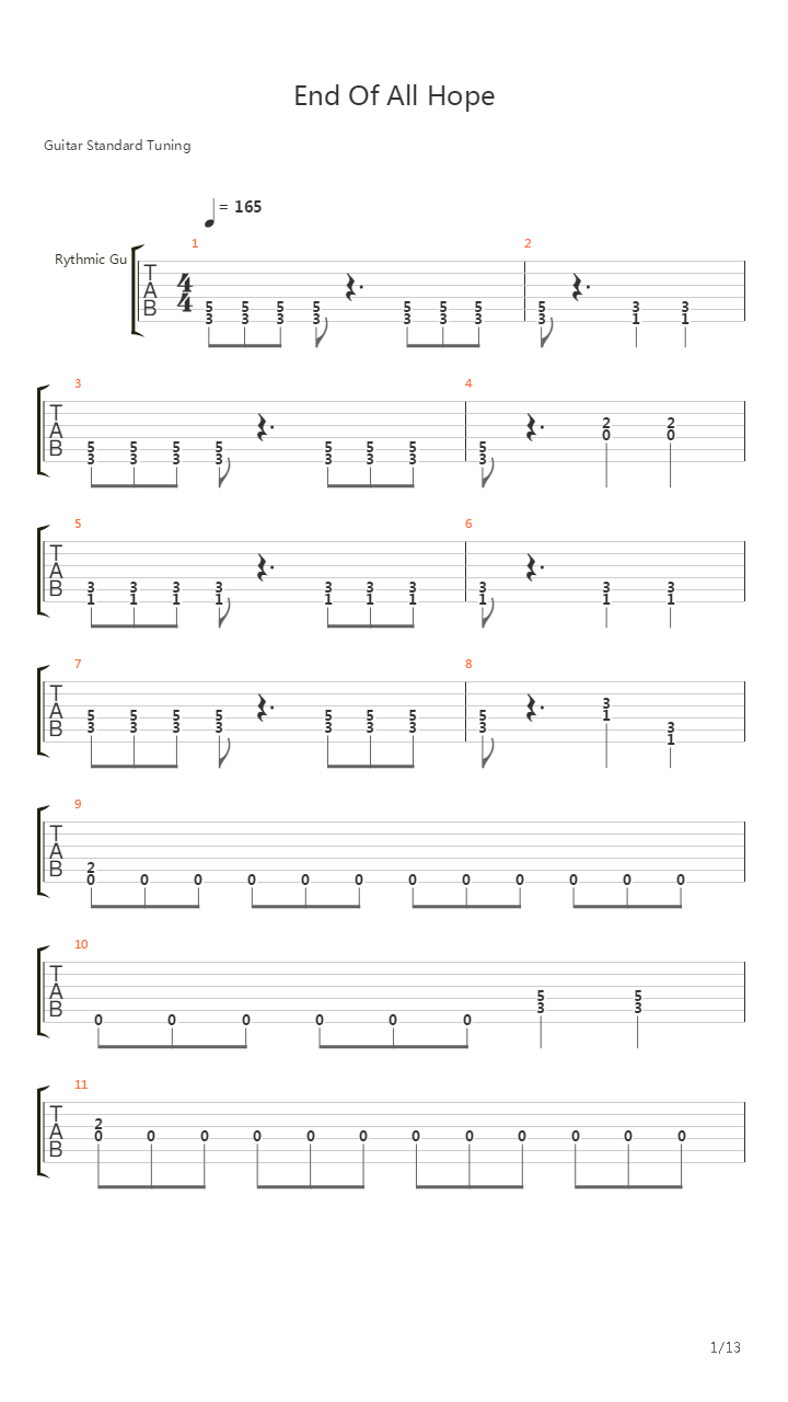 End Of All Hope吉他谱
